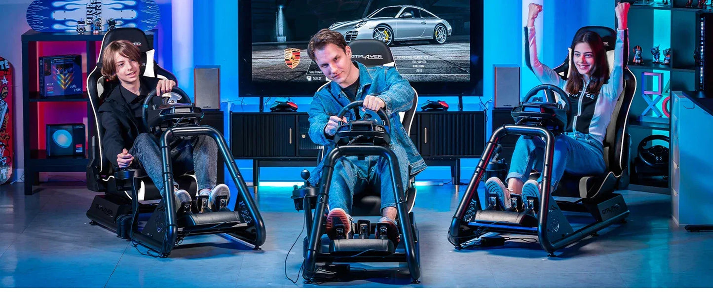 GTPLAYER Racing Simulator Cockpit with Seat, Sim Racing Cockpit Multi-function Adjustable Gaming Wheel Stand for G25 G27 G29