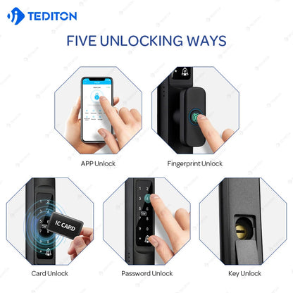 Waterproof Exterior Digital Electronic Ttlock Tuya Smart Locks Fingerprint Aluminum Steel Double Side Sliding Glass Door Lock