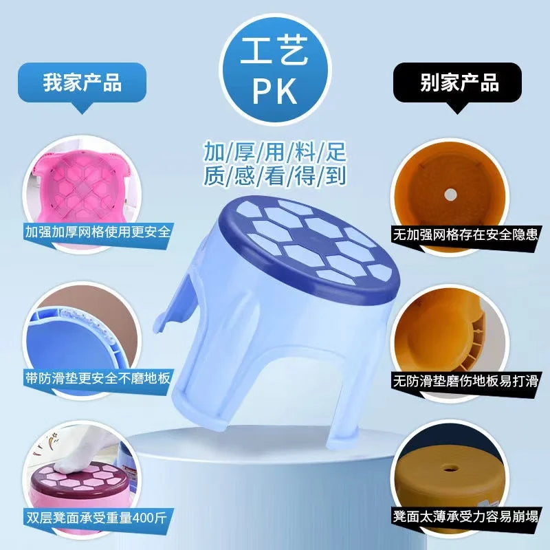 Petit tabouret en plastique empilable et épais pour la maison, idéal pour le canapé ou le thé.