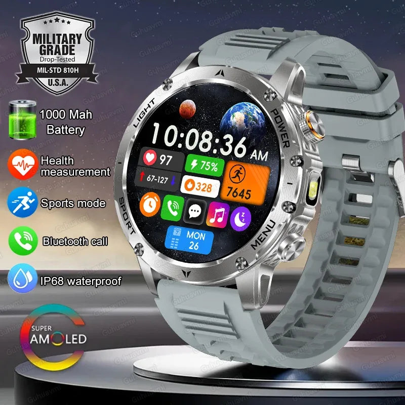 1.7" Large Screen Bluetooth Call Smart Watch Men‘s Sports Outdoor Flashlight 1000mAh Health Monitor Smartwatch for Man Male IP6