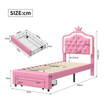 Rosahqnda Children bed Padded Single bed 90*200cm Double Bed 140*200cm girls bed Princesses bed Youth bed Frame PU