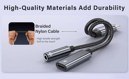 2 in 1 USB C Splitter to 3.5mm Headphone Jack and Charger Adapter PD 60W Fast Charging Audio Dongle for iPhone 15 16 17 Xiaomi