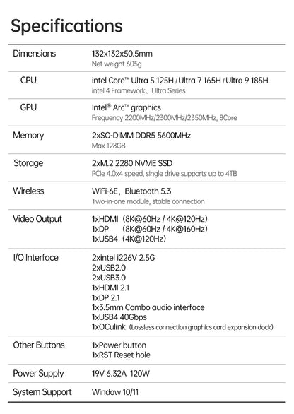 TOPC OCuLink Mini Gaming PC Intel Core (Ultra 9 285H ES/7 255H ES/5 235H ES) USB4, Dual 2.5G LAN,WiFi 6E, Windows 11 Desktop