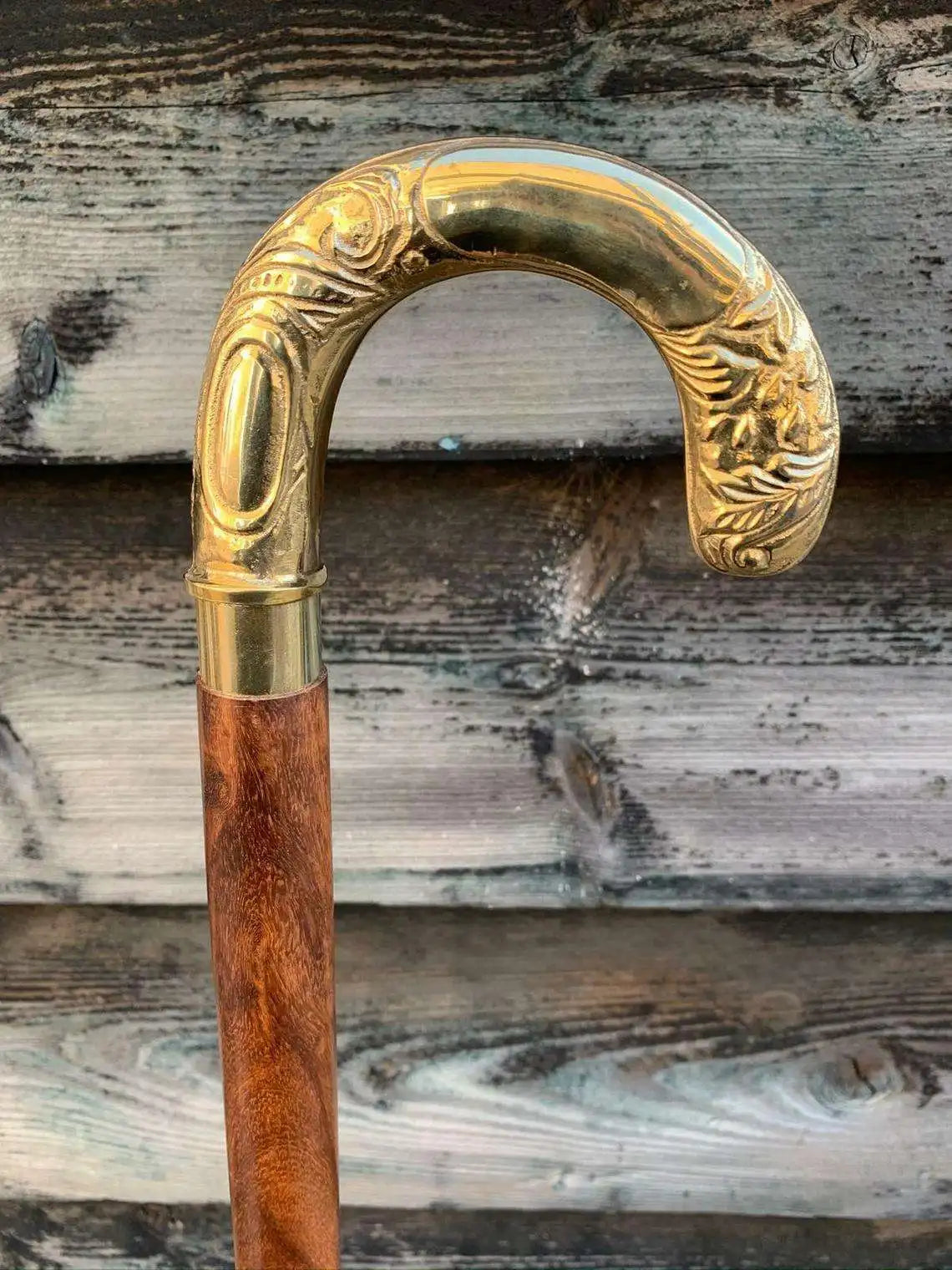 Handcrafted Wooden Walking Stick with Engraved Brass Handle Elegant Vintage Style Cane for Men and Women Gift & Personal use