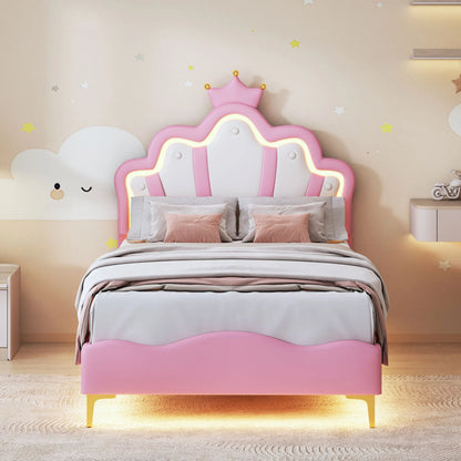 Rosahqnda Children's bed girls Single bed Double Bed Children bed Princess Crown Shape bed Adjustable Headboard
