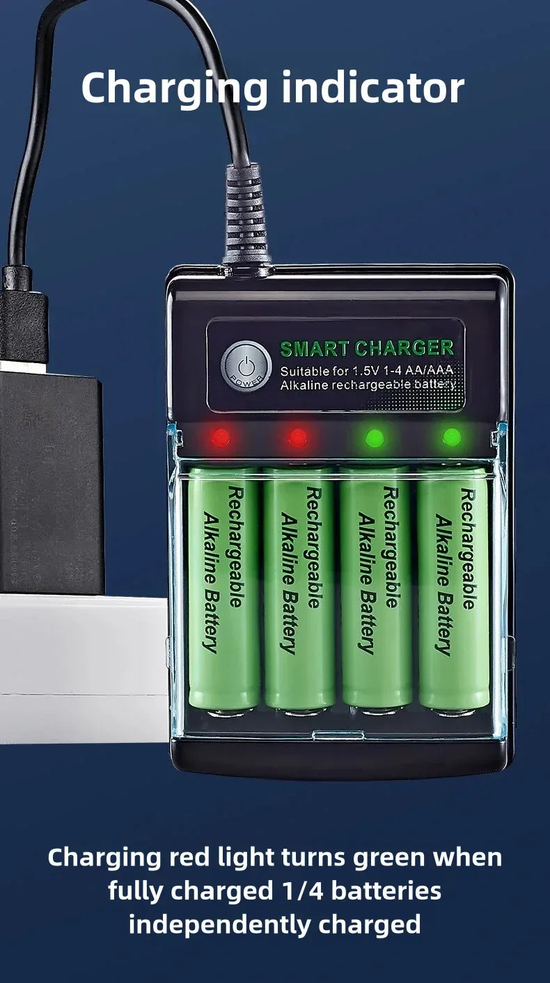 1.5V USB 4 slots Charger Independent Charging AA alkaline battery charger Smart Portable Rechargeable Battery Charger with cover