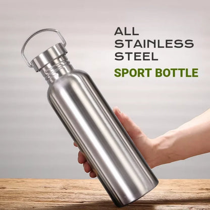 Stainless Steel Double-Walled Sports Bottle with Handle, Metal Reusable Water Bottle with Lid, School, Hiker, Gift