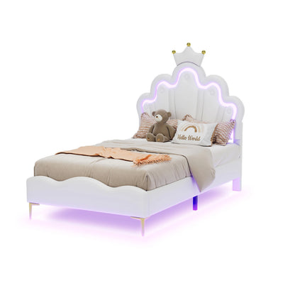 Rosahqnda Children's bed girls Single bed Double Bed Children bed Princess Crown Shape bed Adjustable Headboard
