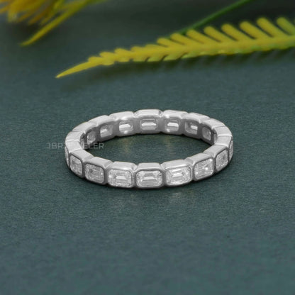 Trendy IGI Certified VVS Emerald Lab Grown Diamond 14k Solid Gold Bezel Set Wedding Band Ring Fine Fashion Luxury Women Jewelry