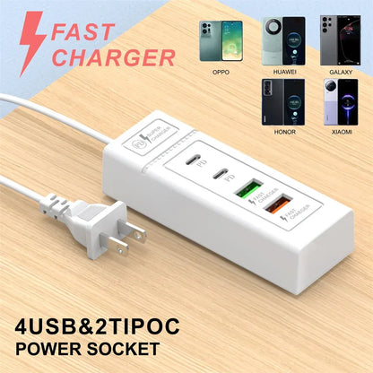 USB C Charger Power Strip Multi Ports Fast Charging EU/US/UK Plug Power Adapter Quick Charge 3.0 PD Type C Wall Charger Socket