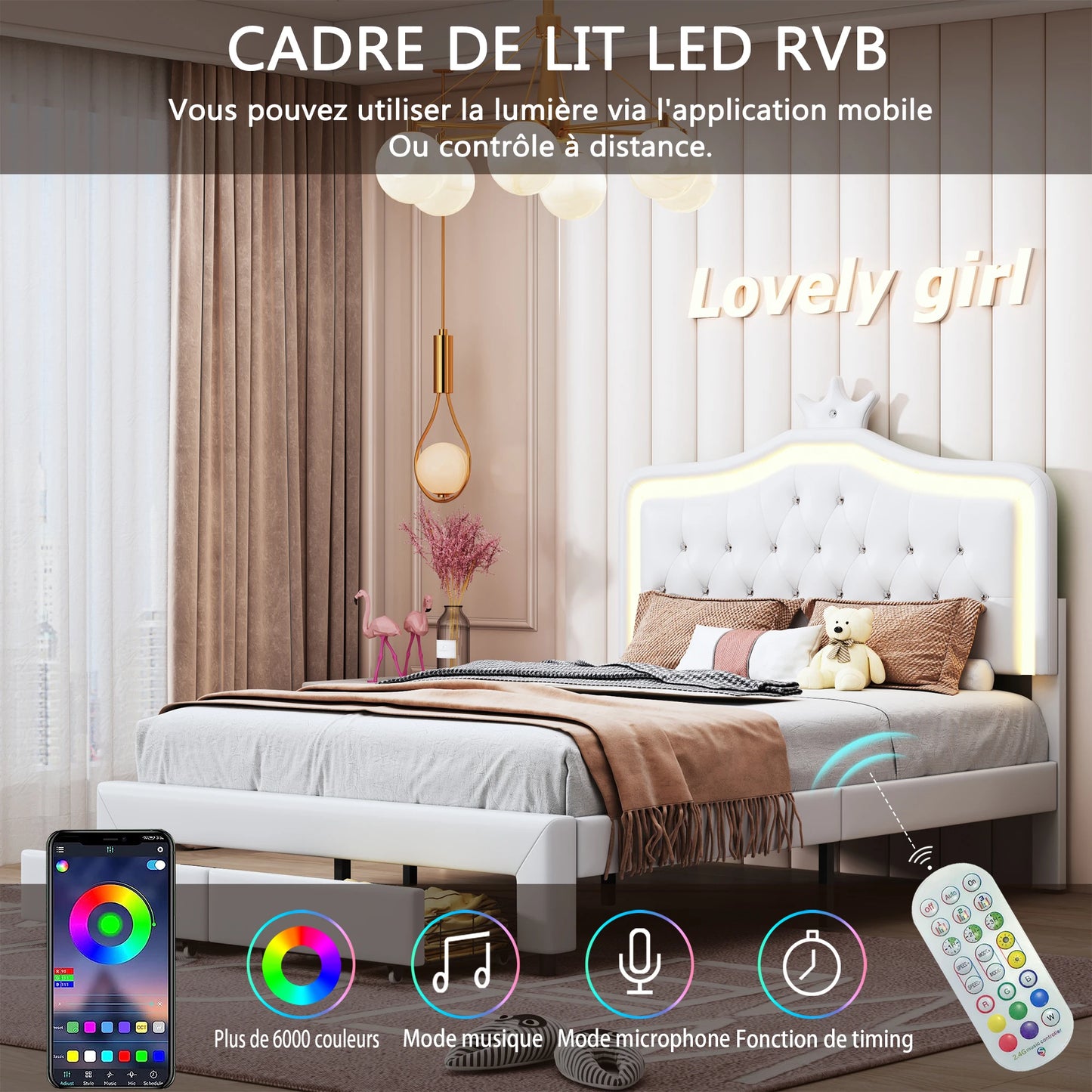 Rosahqnda Children bed Padded Single bed 90*200cm Double Bed 140*200cm girls bed Princesses bed Youth bed Frame PU
