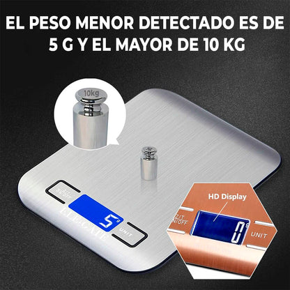 1g Accuracy Digital Kitchen Scale with 10kg Capacity Stainless Steel LCD Display Battery Powered