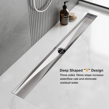 NEODRAIN 28 Inch Recessed Tile-In Brushed Stainless Steel Linear Floor Drain Dropship Friendly