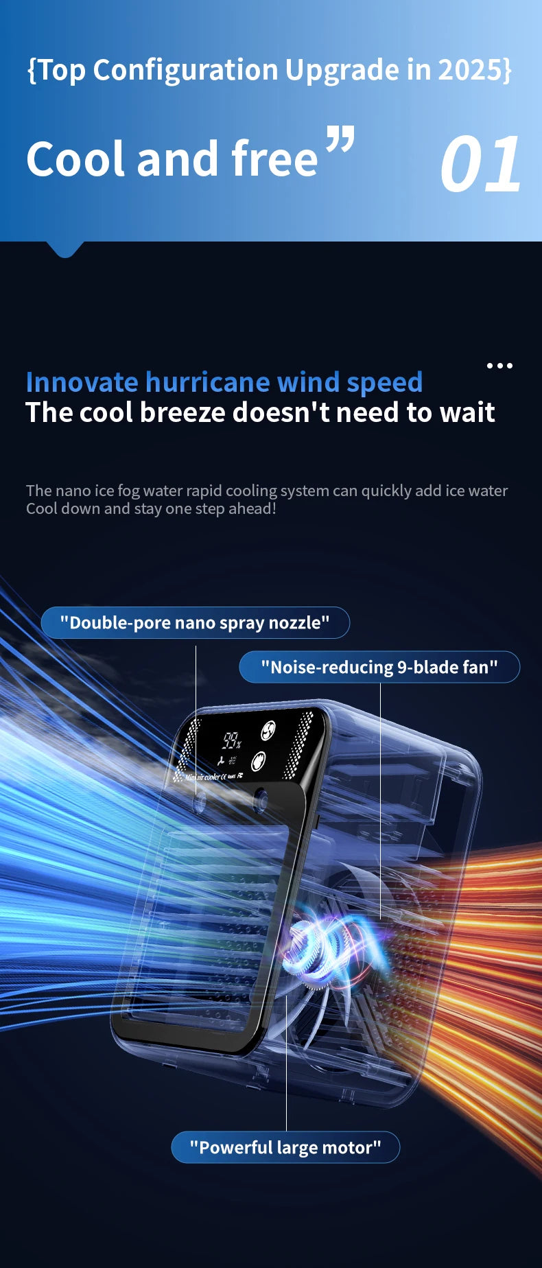 Portable Mini Air Conditioner for Dormitory | Fast Cooling Ultrasonic Nano Mist LCD Display Rechargeable Portable Outdoor Cooler
