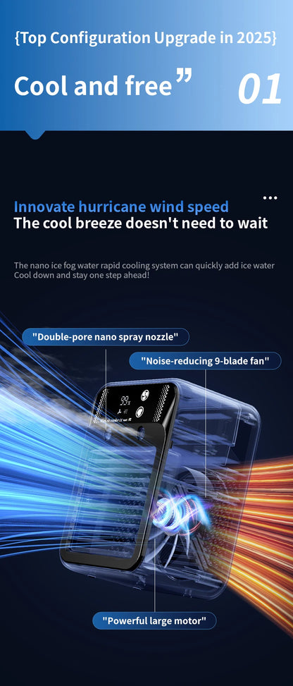 Portable Mini Air Conditioner for Dormitory | Fast Cooling Ultrasonic Nano Mist LCD Display Rechargeable Portable Outdoor Cooler