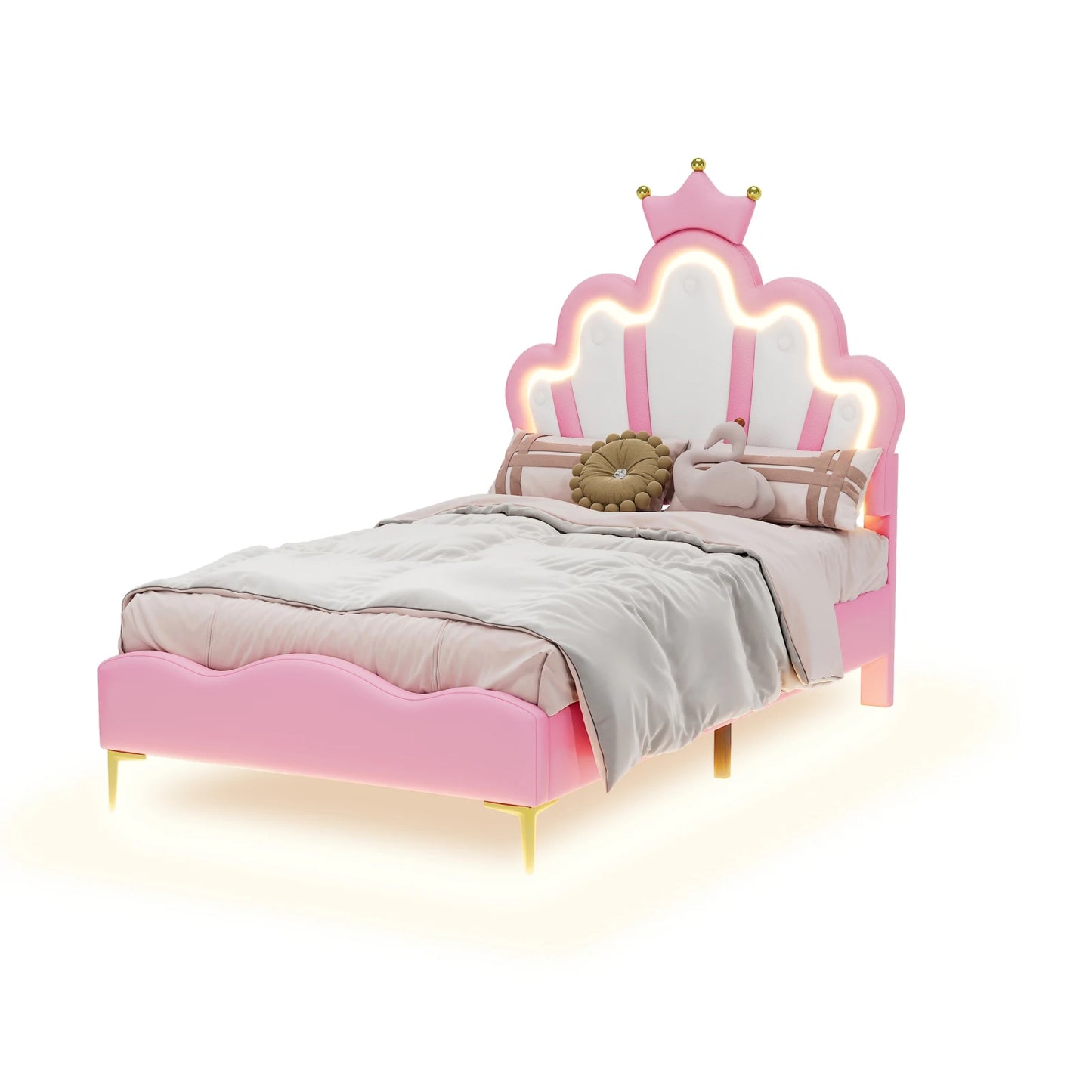 Rosahqnda Children's bed girls Single bed Double Bed Children bed Princess Crown Shape bed Adjustable Headboard