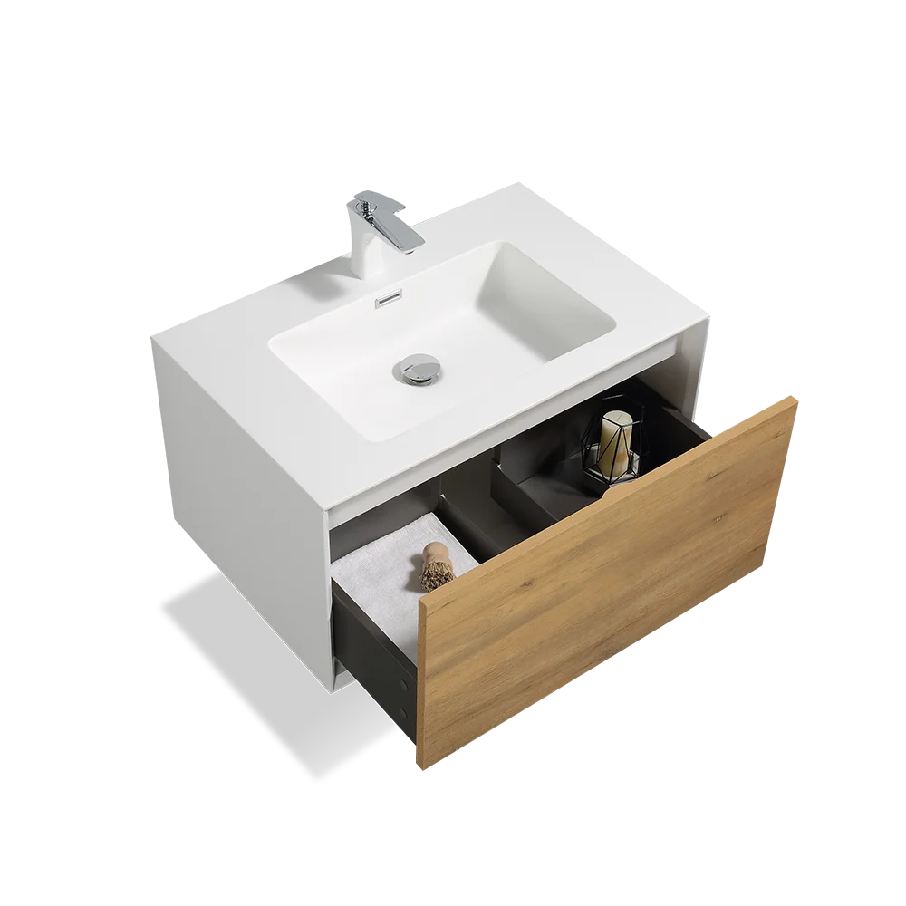 Commercial Sample Available 30 Inch Wall Hung Vanity Modern Bathroom Cabinet with Integrated Sink for Hotel Apartment Project