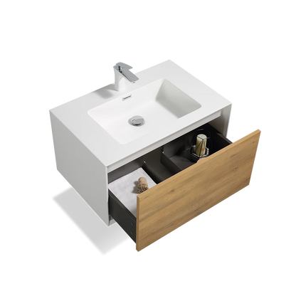 Commercial Sample Available 30 Inch Wall Hung Vanity Modern Bathroom Cabinet with Integrated Sink for Hotel Apartment Project