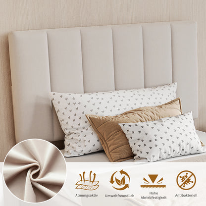 Upholstered bed 90x200 cm, hydraulic storage bed, single bed with storage and slatted frame, youth bed, box spring bed with bed box, functional bed, linen, without mattress, beige