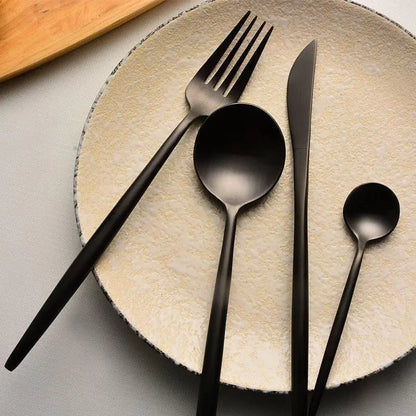 Wholesale Black & Gold 5 Pcs Cutlery for Wedding Rental Flatware Set High Quality 304 Stainless Steel Christmas Luxury Tableware