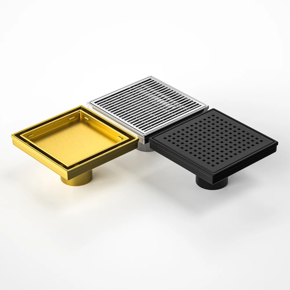 US Dropshipping 4x4 Inch Brushed Stainless Steel Square Floor Drain with Tile Insert Cover