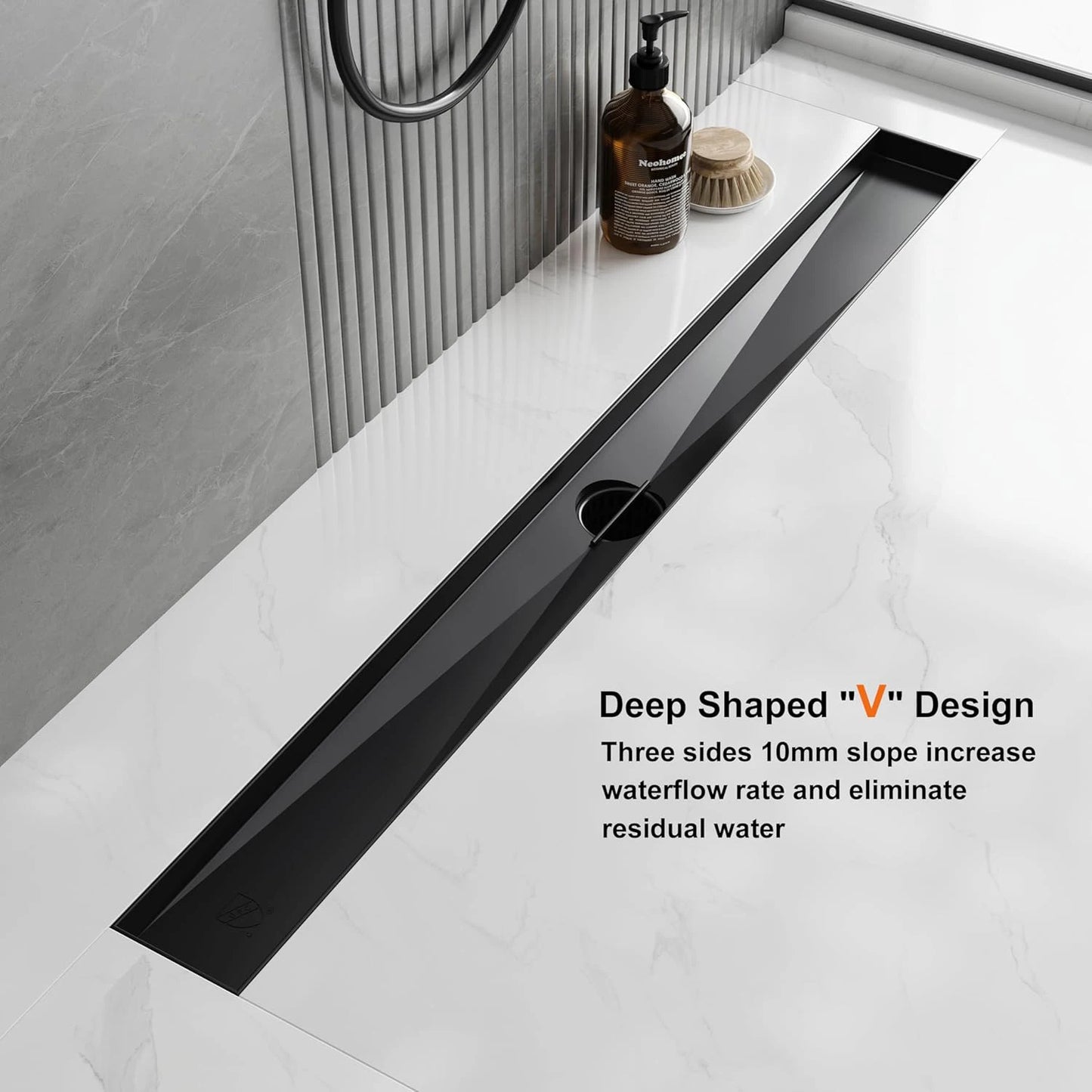 US CUPC Certified Recessed Linear Shower Drain 24 Inch Black Long Floor Drain Stainless Steel Ships From US