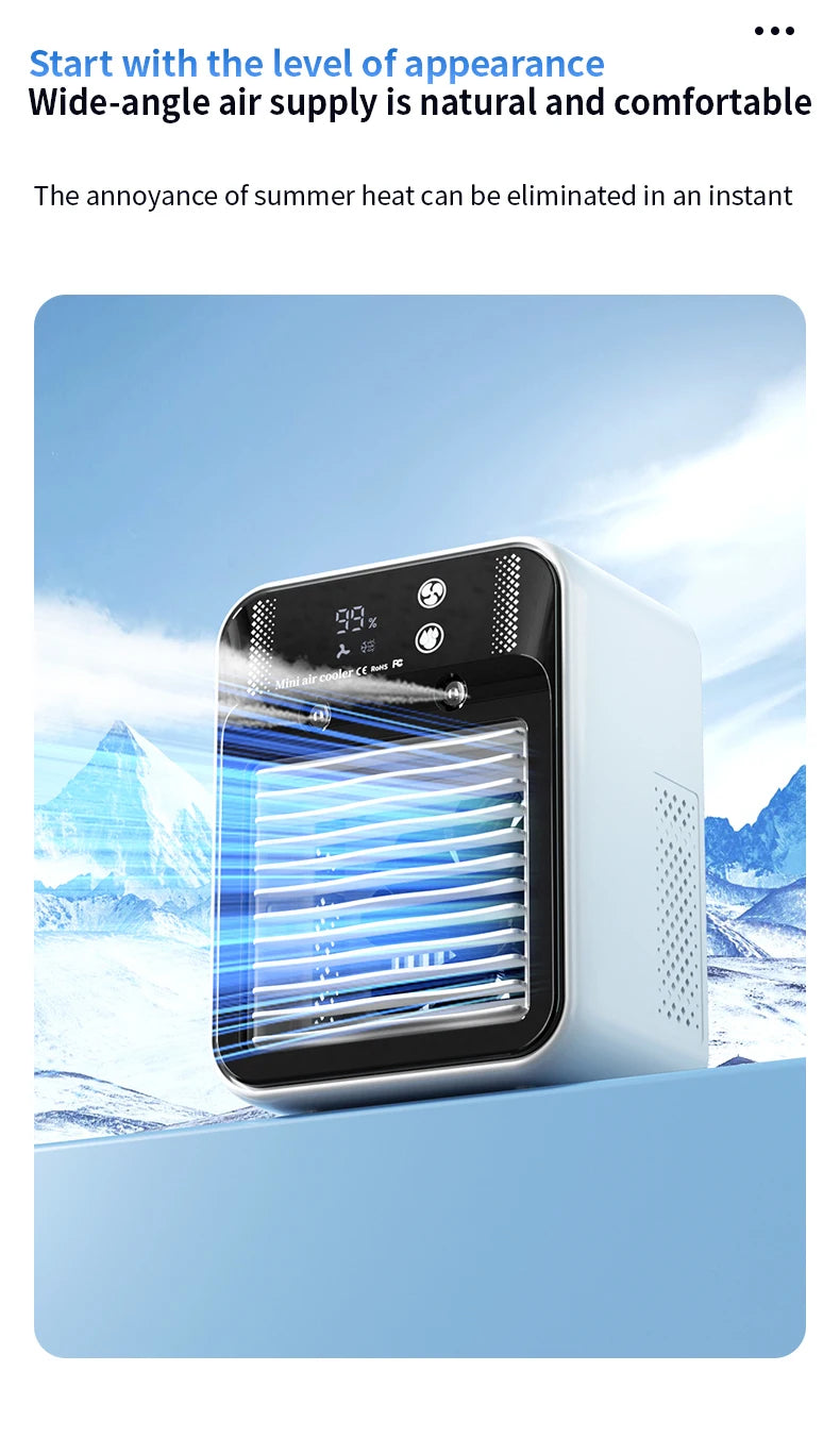 Portable Mini Air Conditioner for Dormitory | Fast Cooling Ultrasonic Nano Mist LCD Display Rechargeable Portable Outdoor Cooler
