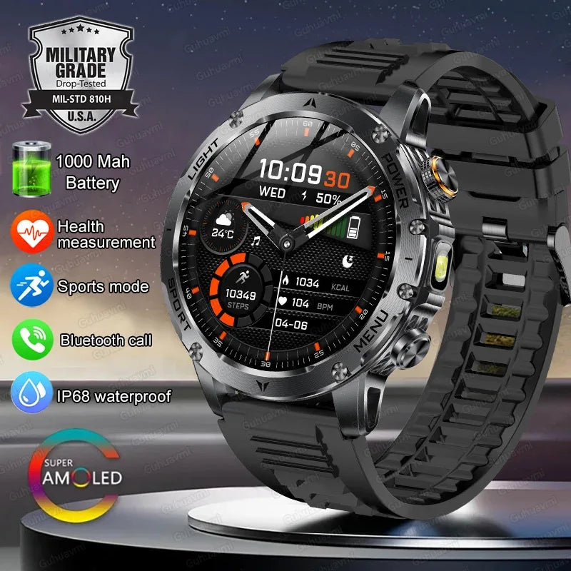 1.7" Large Screen Bluetooth Call Smart Watch Men‘s Sports Outdoor Flashlight 1000mAh Health Monitor Smartwatch for Man Male IP6