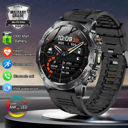 1.7" Large Screen Bluetooth Call Smart Watch Men‘s Sports Outdoor Flashlight 1000mAh Health Monitor Smartwatch for Man Male IP6