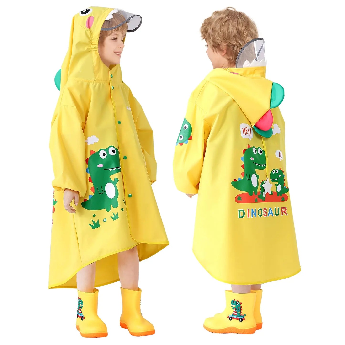 Kids Waterproof Yellow Raincoat with Adjustable Clear Brim Modern Style Children's Portable Lightweight Rainwear