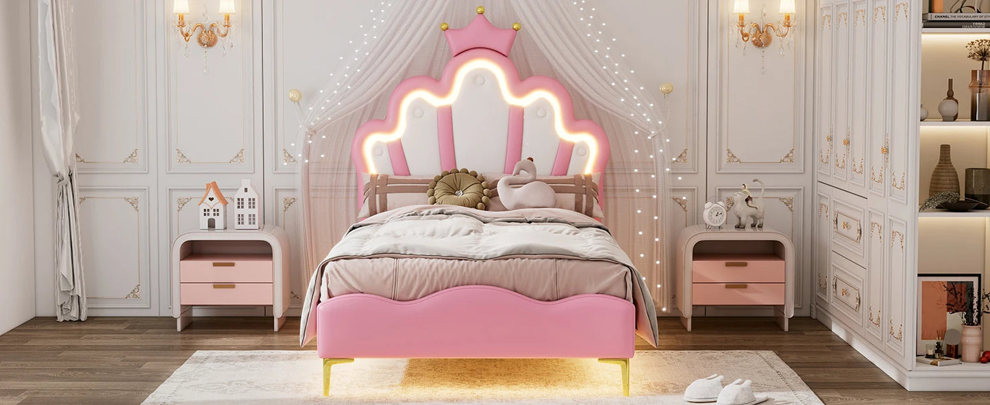 Rosahqnda Children's bed girls Single bed Double Bed Children bed Princess Crown Shape bed Adjustable Headboard