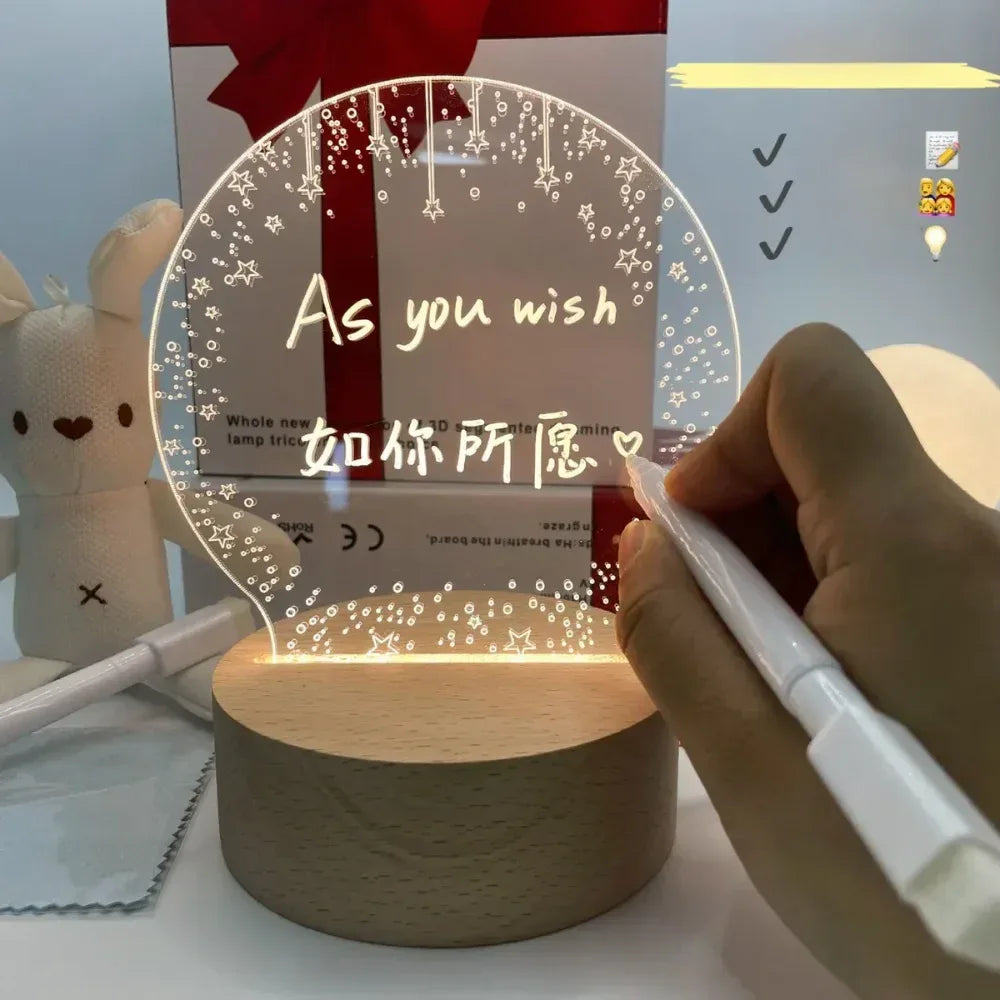 Luminária Lousa De Mesa 3D Com Led E Caneta Para Escrever