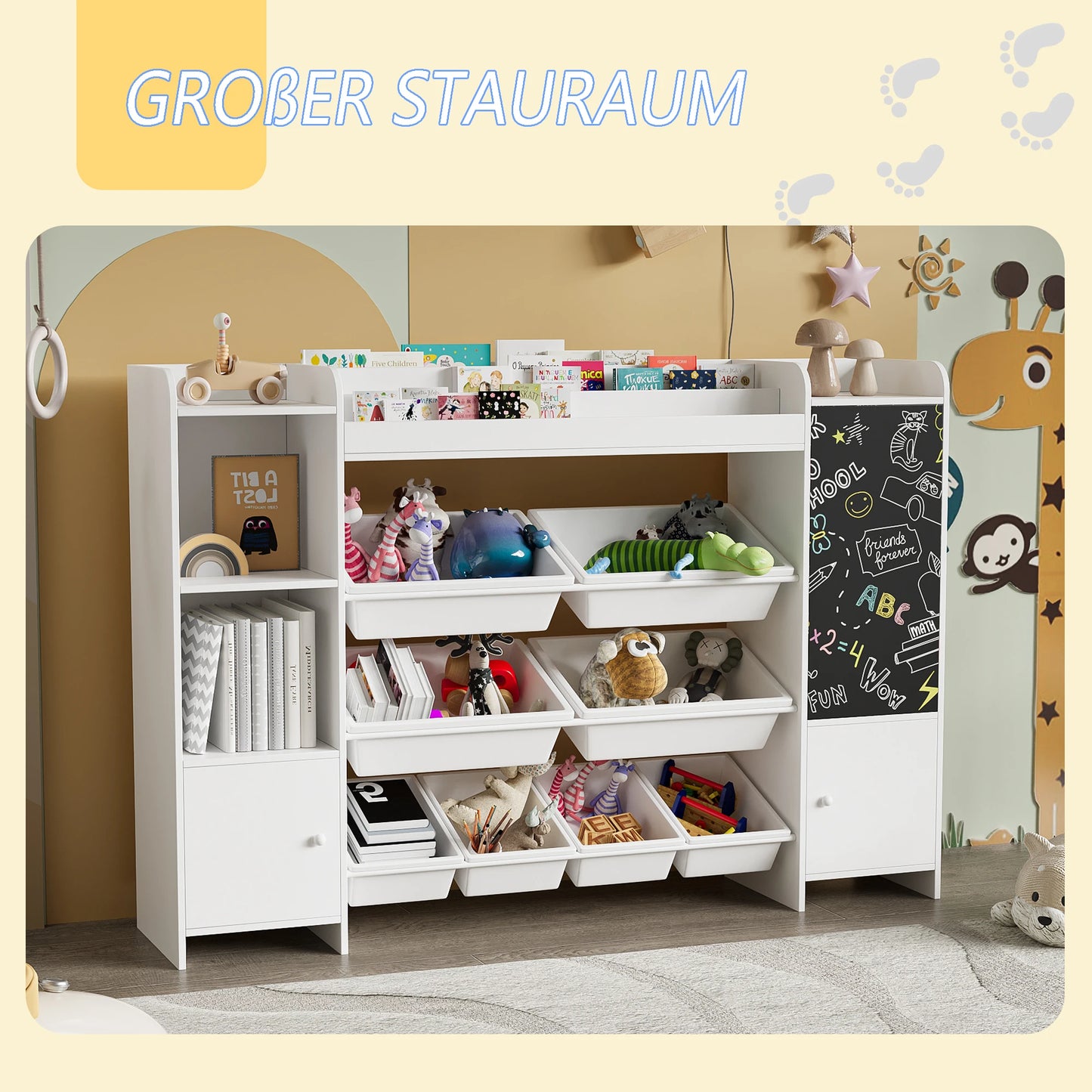 Rosahqnda children bookshelf CHILDREN'S room toys shelf bookshelf with open storage s boxing and blackboard children bookshelf E