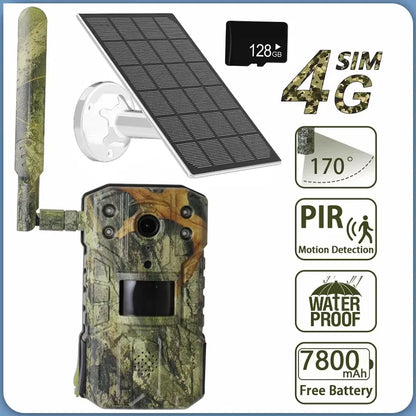Solar shooting Trail Camera 20M PIR Motion Detection storm Camera 4K 14MP 4G SIM Card 30M Nigh Vision mAh