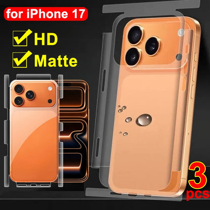 For iPhone 17 16 Pro Max 17Air 16Plus HD/Matte Clear Side Frame Sticker Back Full Coverage Protective Film Border Hydrogel Film