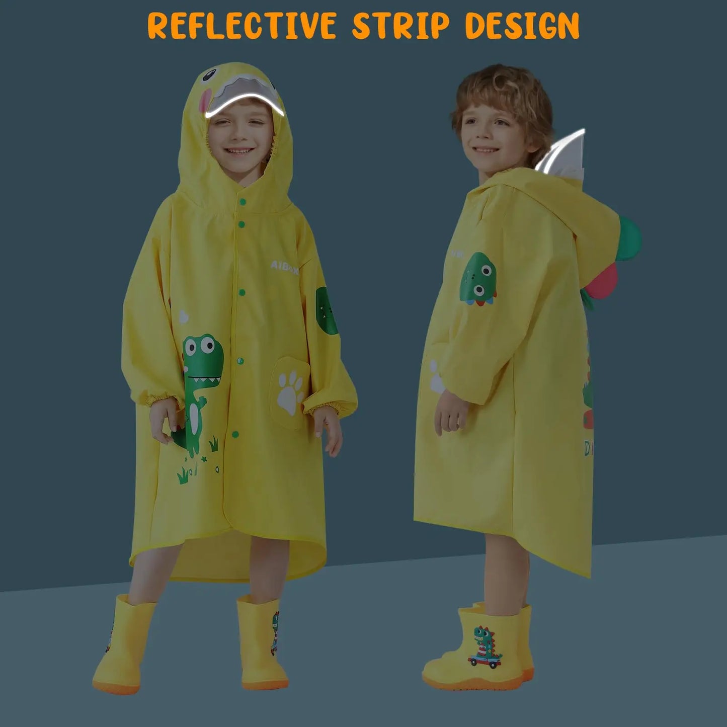 Kids Waterproof Yellow Raincoat with Adjustable Clear Brim Modern Style Children's Portable Lightweight Rainwear