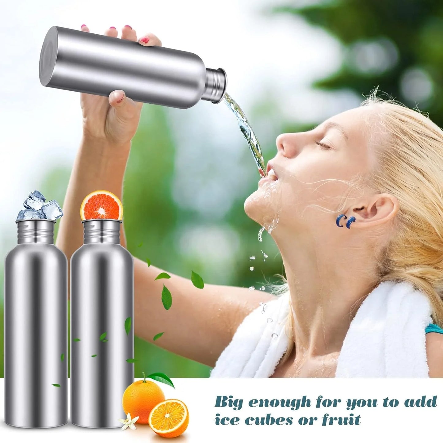 Stainless Steel Double-Walled Sports Bottle with Handle, Metal Reusable Water Bottle with Lid, School, Hiker, Gift