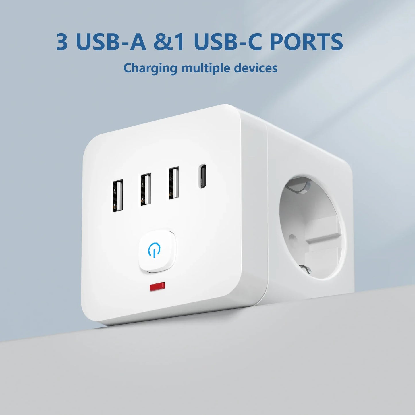 7-in-1 EU Power Strip, Power Strip Surge Protector 3 AC Outlets 3 USB 1 Type-C, Desktop Charging Station With Overload Protecti