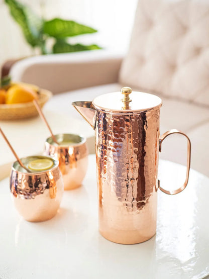 Classy hammered copper water jug pitcher wholesale for drinking water juice coffee ice tea for home restaurant dining decoration