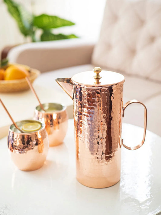 Classy hammered copper water jug pitcher wholesale for drinking water juice coffee ice tea for home restaurant dining decoration