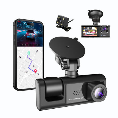 3 Lens Black Box HD 720P Dashcam Front Inside and Rear 3 Channel Vehicle DVR Dash Cam with 2 Inch LCD Screen Car Camcorder
