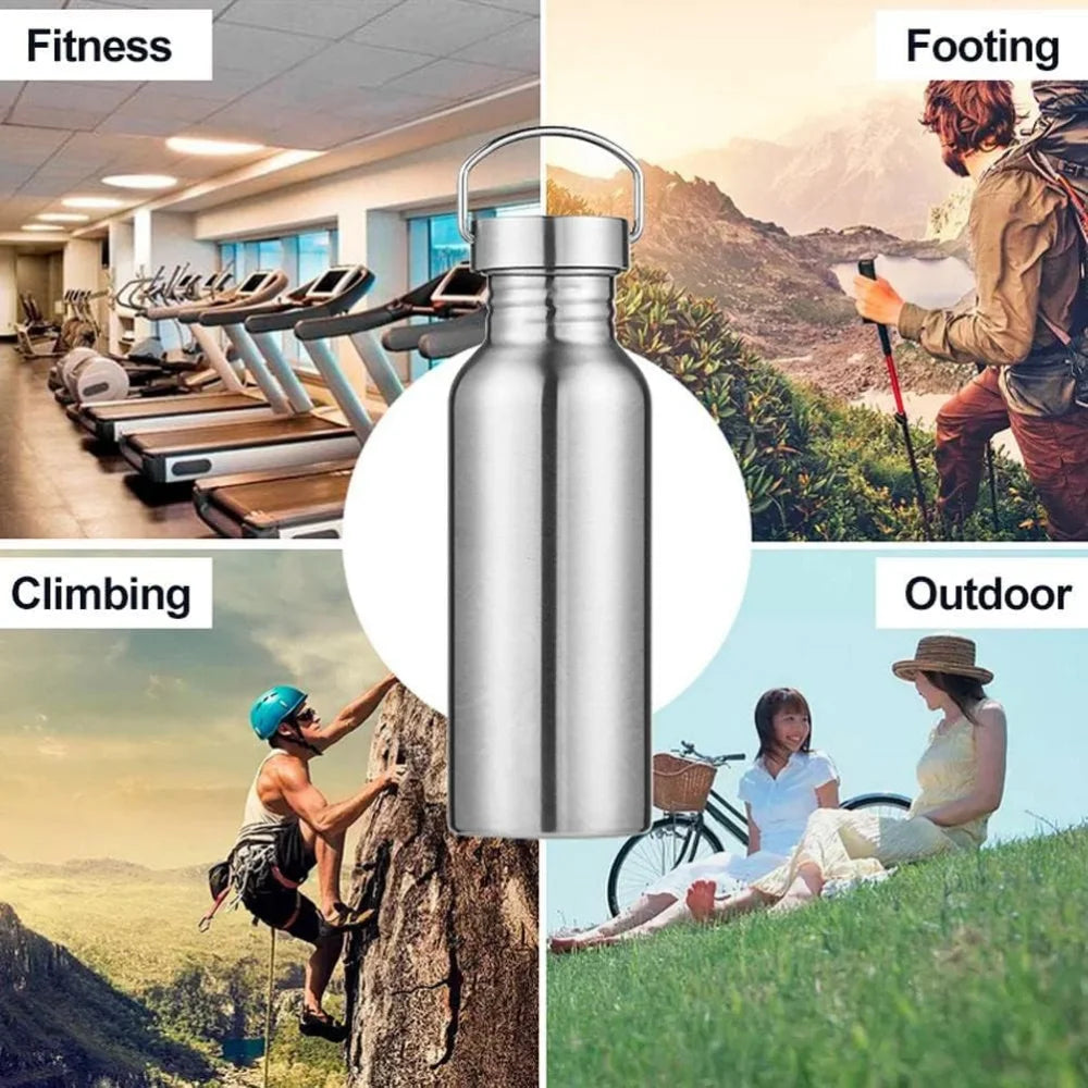 Stainless Steel Double-Walled Sports Bottle with Handle, Metal Reusable Water Bottle with Lid, School, Hiker, Gift