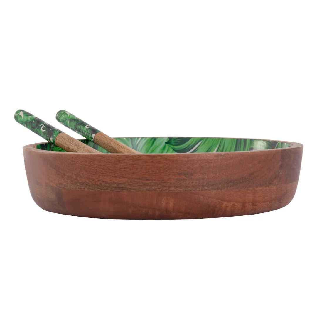 wooden bowl Enamel Wooden Bowls with Polished Spoons Ceramic Plate Metal Utensils for Food by Blatant Exports