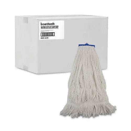 Boardwalk 24 Oz. Microfiber Lie-Flat Mop Head Plastic Basket Handle Rectangle Design for Floor Usage White Color 12/Carton Free