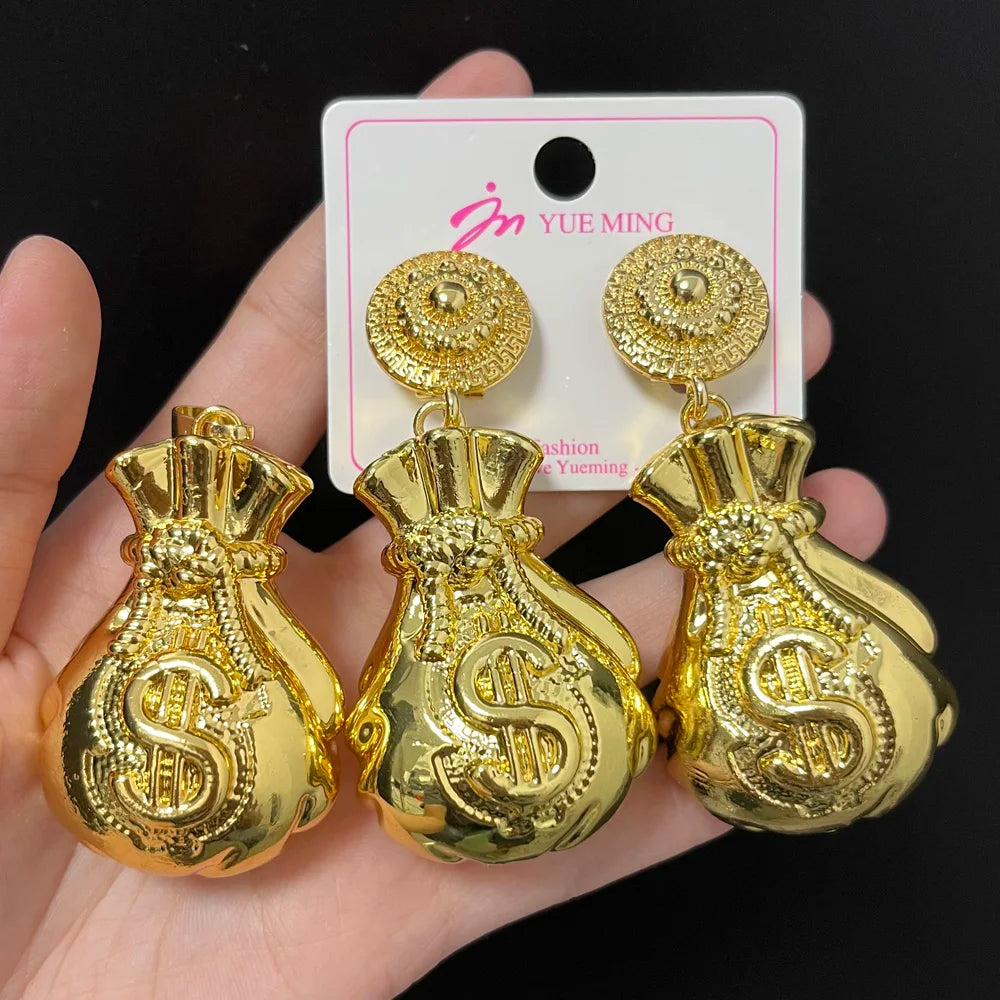 African Jewelry Set Irregular Design Hoop Earrings and Pendant 2PCS Set for Weddings Bridal Necklace Earrings Accessory