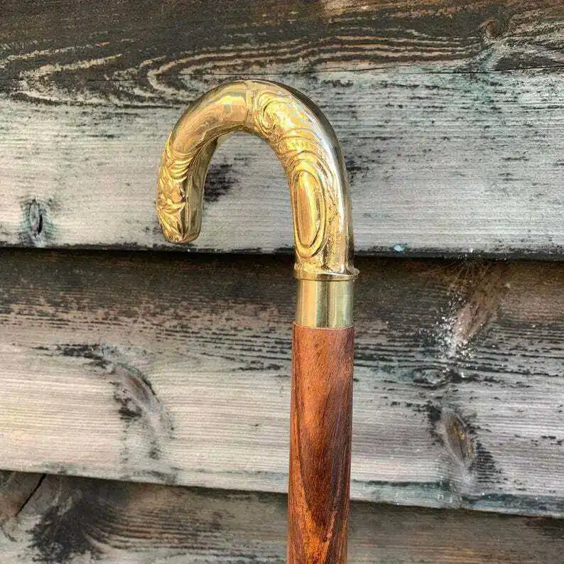 Handcrafted Wooden Walking Stick with Engraved Brass Handle Elegant Vintage Style Cane for Men and Women Gift & Personal use