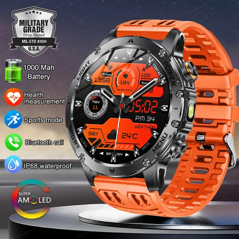 1.7" Large Screen Bluetooth Call Smart Watch Men‘s Sports Outdoor Flashlight 1000mAh Health Monitor Smartwatch for Man Male IP6