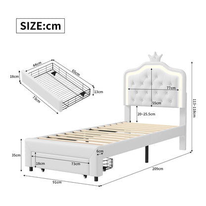 Rosahqnda Children bed Padded Single bed 90*200cm Double Bed 140*200cm girls bed Princesses bed Youth bed Frame PU