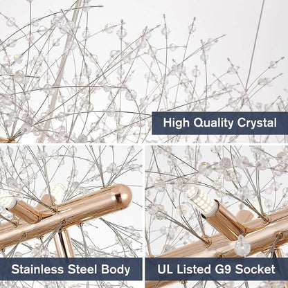 Crystal Firework Chandelier Wedding Lightweight Modern Dining Room Lighting Fixtures Hanging Gold Metal Ceiling Lights
