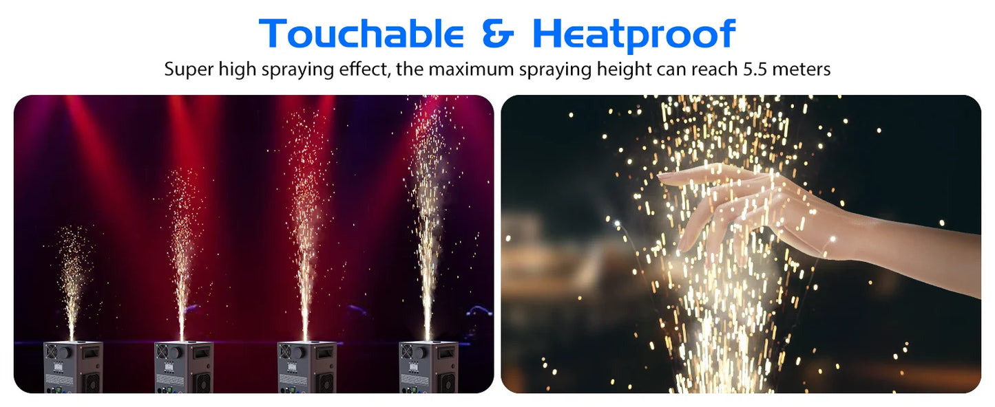 Fieryzeal 800W Cold Spark Machine Stage Equipment Cold Flame Sprayer Electronic Spark Machine DMX Control for DJ Party Wedding